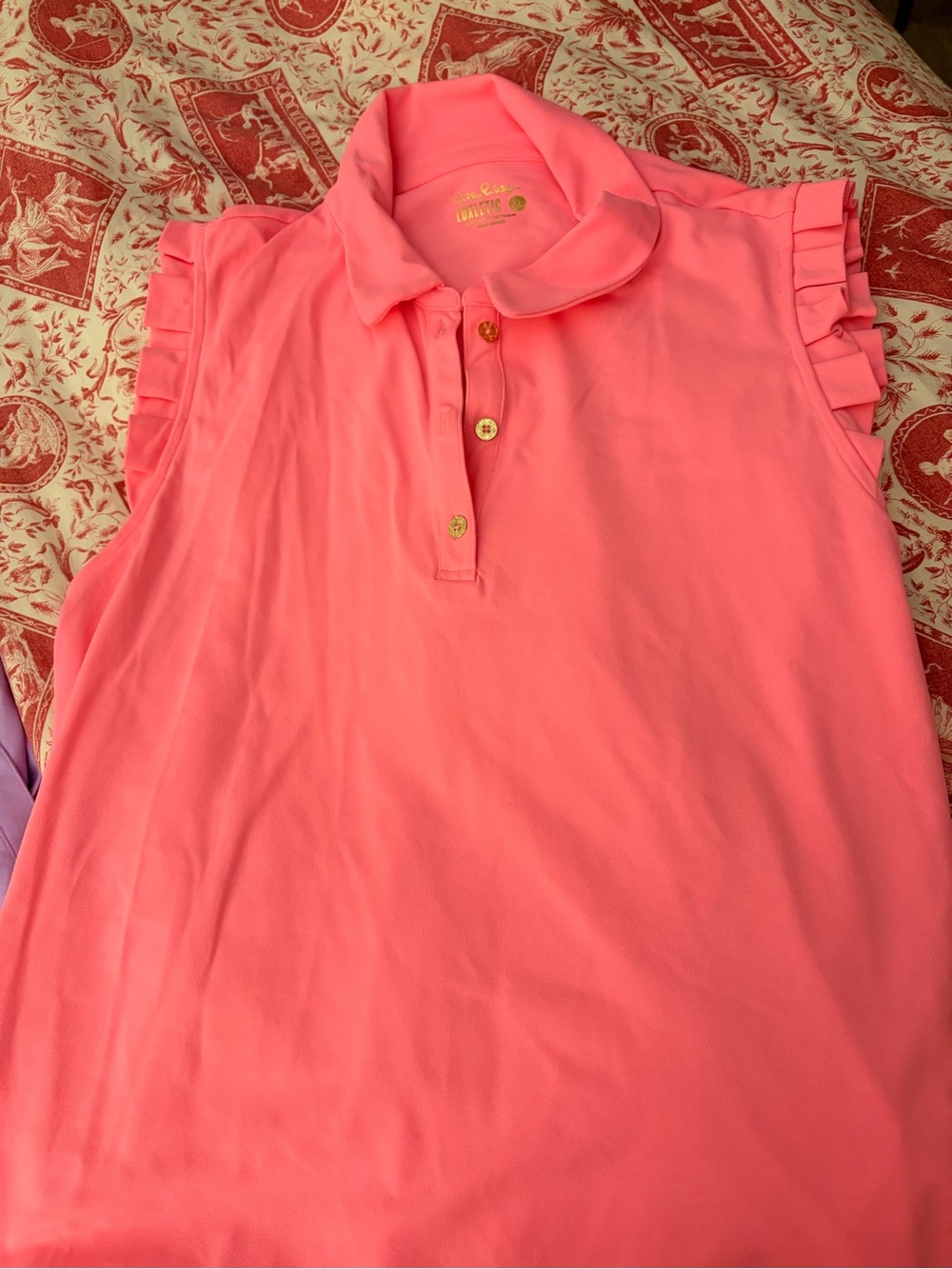 Lilly Pulitzer Frida Sleeveless Ruffle Polo Top - Coral